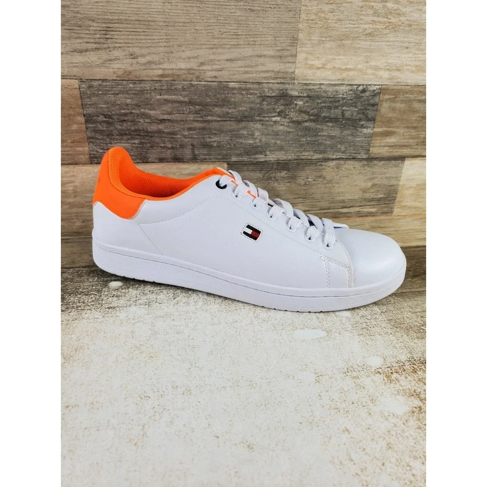Tommy Hilfiger Lossom Mens Shoes Sz 11 White Orange Round Toe Lace Up Sneakers